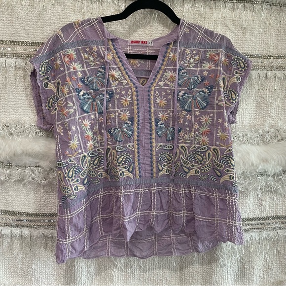 Johnny Was Paise Blouse Lavender Purple with Embroidering - Picture 2 of 12